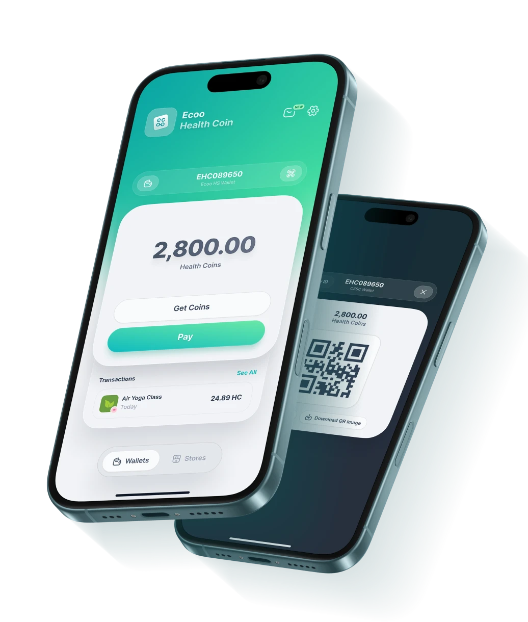 The CSS Coin wallet with the available balance. Paying with CSS Coin by scanning a QR code.