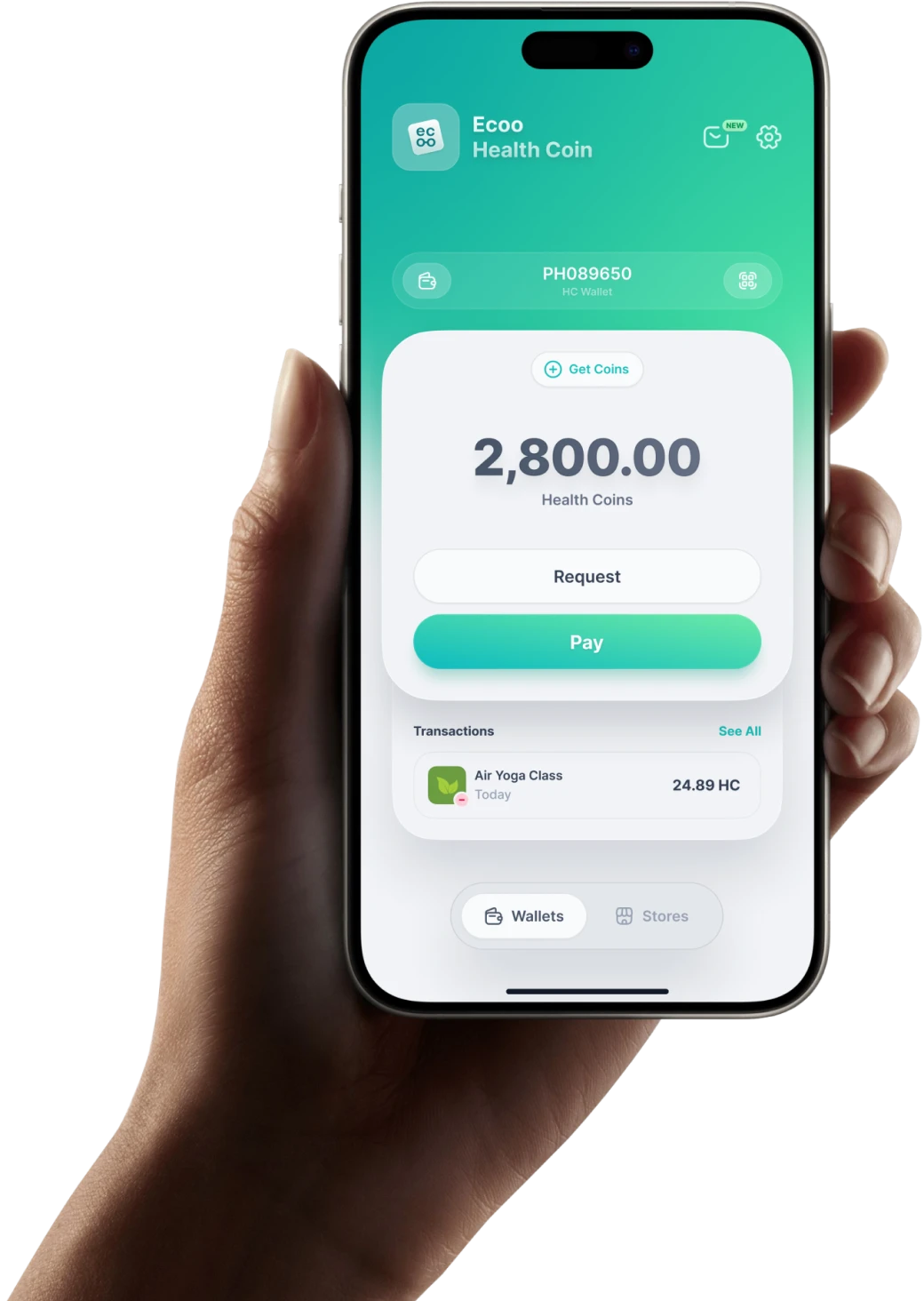 A hand holding a phone that shows a branded balance.